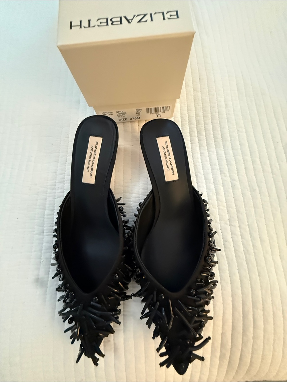 ANTONIO MELANI Black Pointed Slip-On Embellished Mules